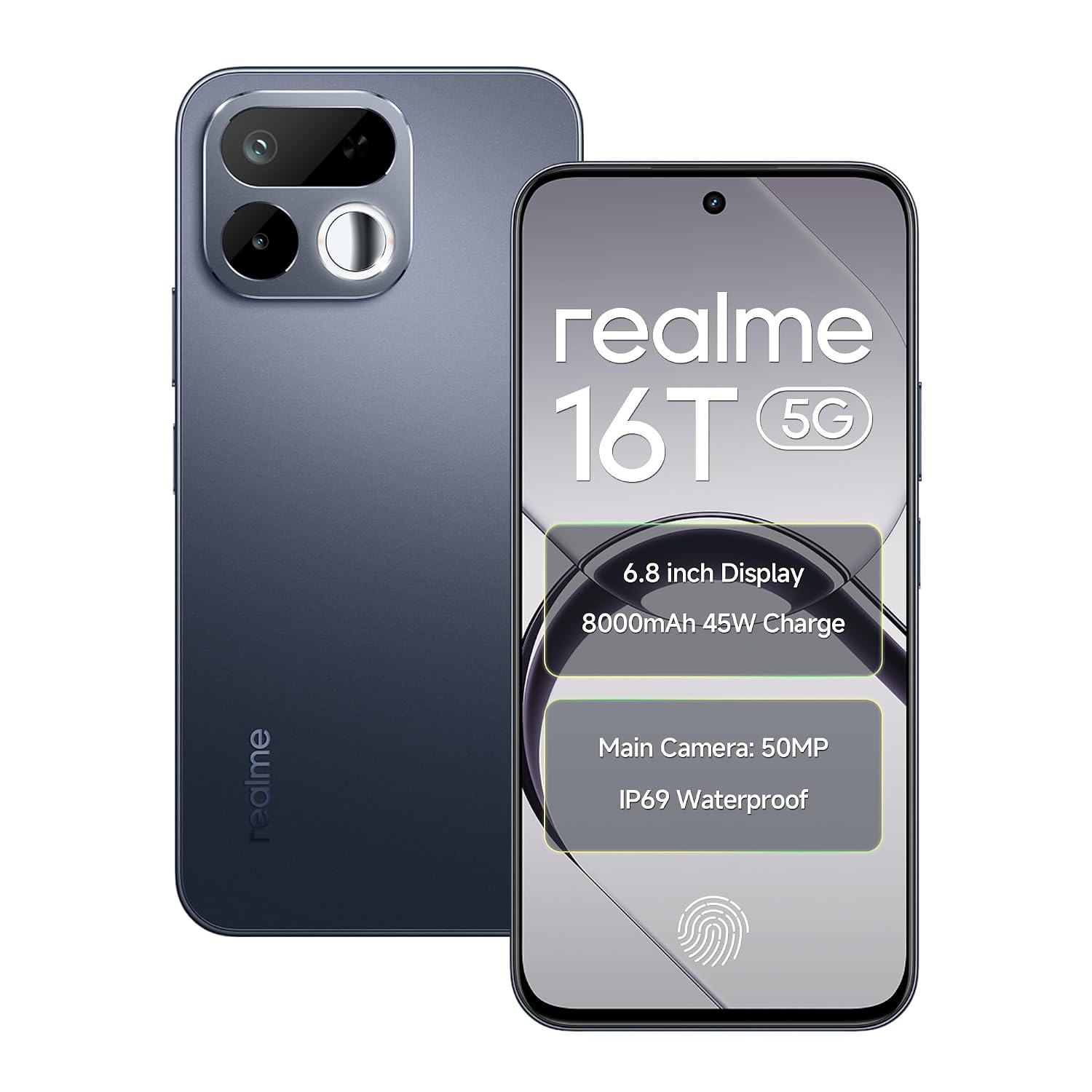 realme 16T 5G Smartphone 8000mAh Batterya 45W Fast Charge, 6.8 inch 144Hz Display, 8GB RAM 128GB ROM, 50mp AI Rear Camera, MediaTek Dimensity 6300 Chipset, Android 16, IP69 Pro Starlight Black - Image 1