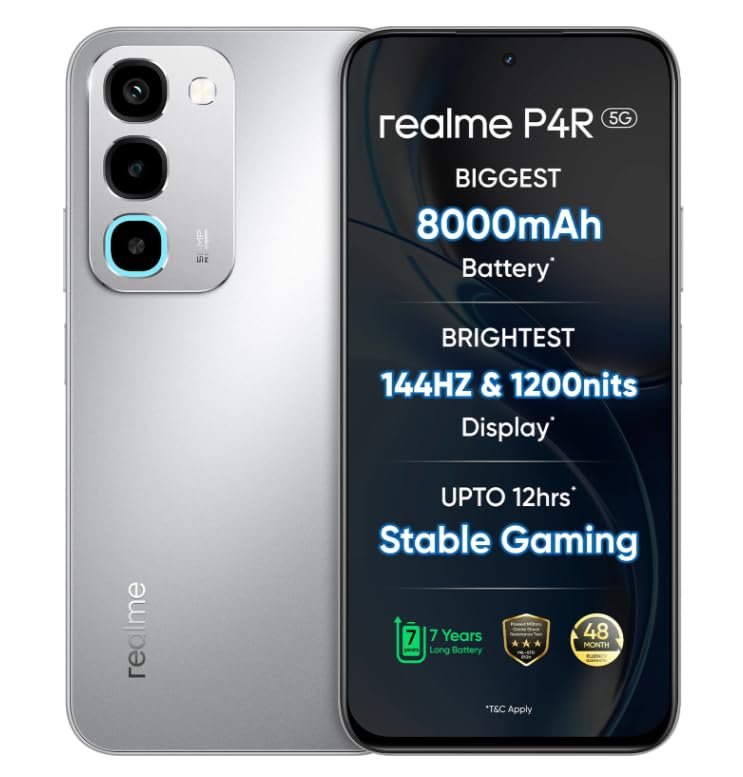 realme P4R 5G Smartphone, Silver Glare, 8000mAh Battery, 144Hz Display, 6 GB RAM, 128 GB - Image 1