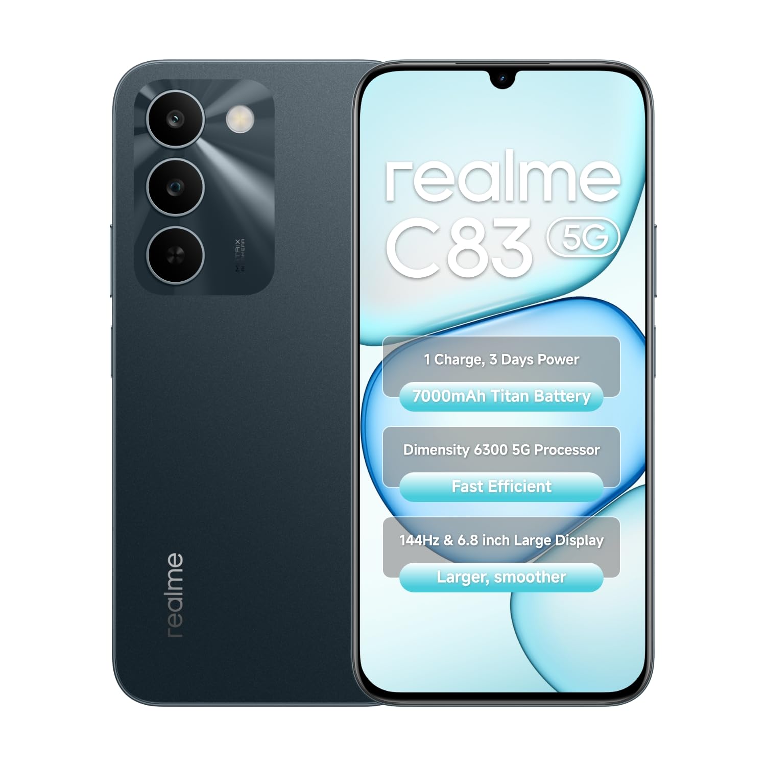 realme C83 Smartphone 6.8 Inch 144Hz Display 4GB RAM 64BG ROM 7000mAh Titan Battery Dimensity 6300 Processor Android 16, IP64 Waterproof Support AI Camera, Dual 5G SIM, GPS, WiFi Green - Image 1