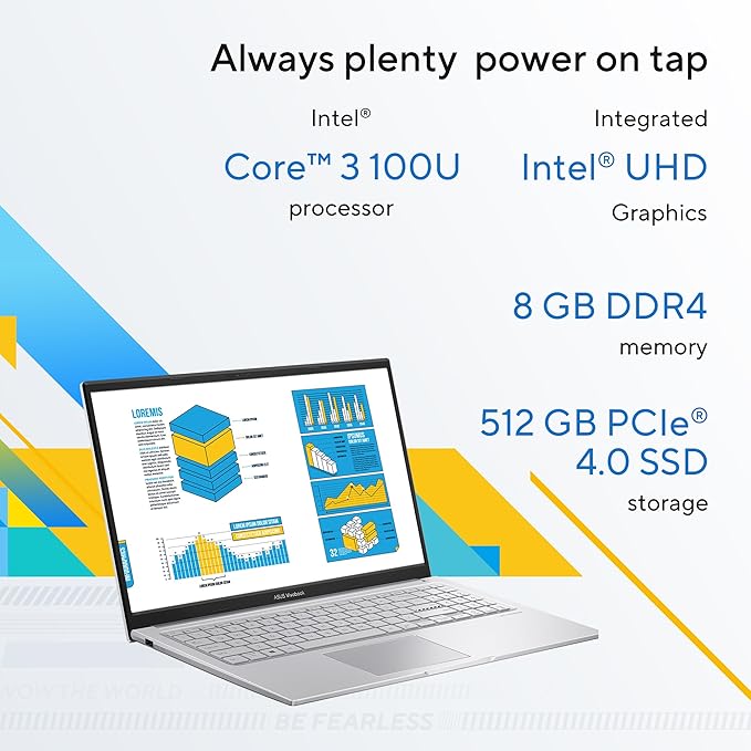 ASUS Vivobook 15 (2026),Intel Core 3 100U (i3-14th Gen), Intel iGPU, 8GB/512GB,FHD,15.6"(39.6 cm),Windows 11,M365 Basic(1 Year)* Office 2024,Cool Silver,1.7 Kg, X1504VAP-BQ1321WS,Thin & Light Laptop thumbnail 2